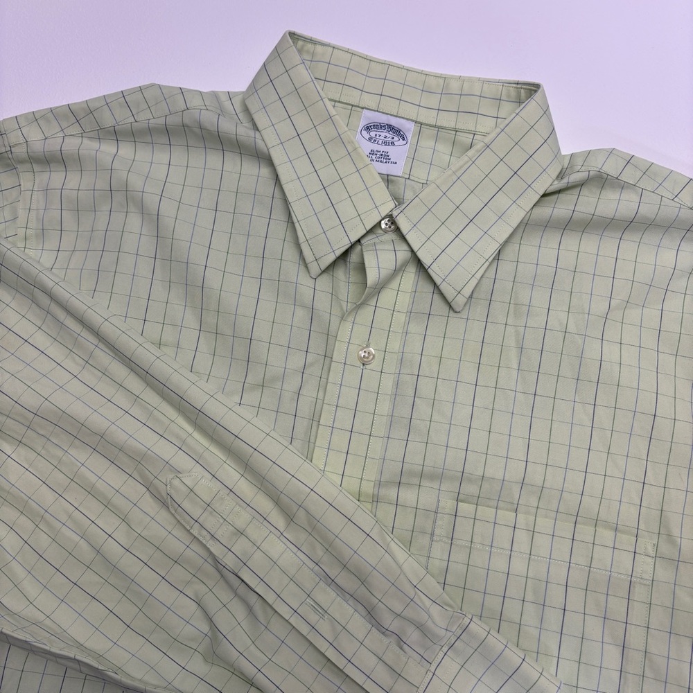 Brooks Brothers Men's Light Green Plaid Shirt